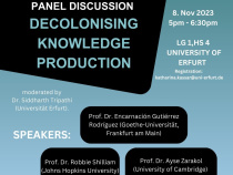 Plakat of the public lecture on Decolonising Knowledge Production